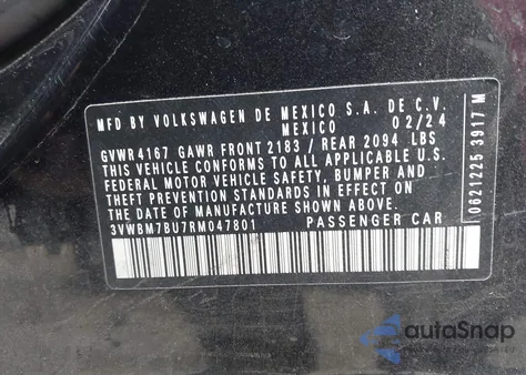 2024 Volkswagen Jetta 1.5T Sport из США, поврежденный, VIN 3VWBM7BU7RM047801